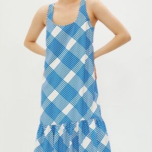 Anthropologie Blue and White Checkered Midi Dress